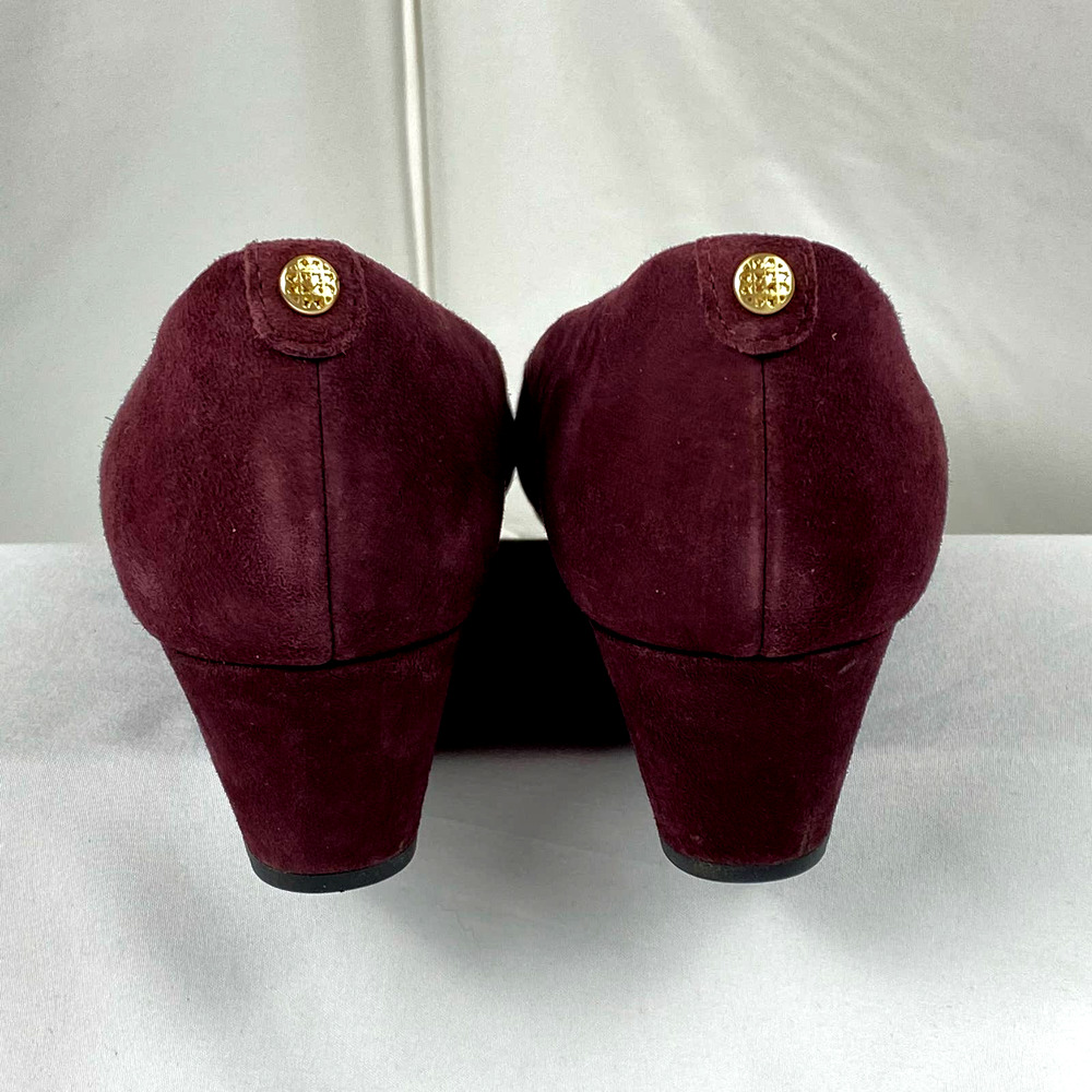 Clarks Vendra Bloom Wedge Heels Sz 7.5 Burgundy Plum Suede Sip-Ons - Picture 4 of 10